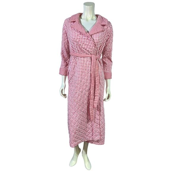 Vintage 70s Montgomery Ward Red Gingham Check Quilted Robe Cottagecore - Picture 12 of 12